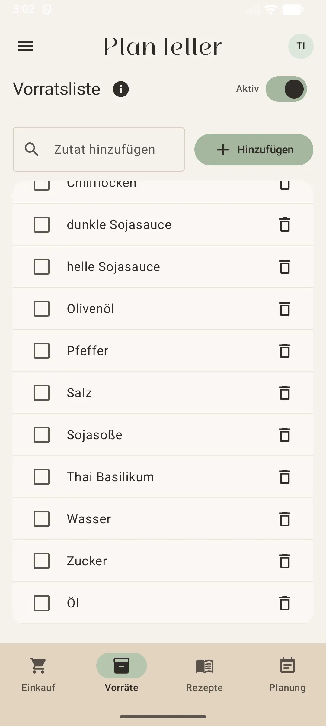 PlanTeller Vorratsverwaltung
