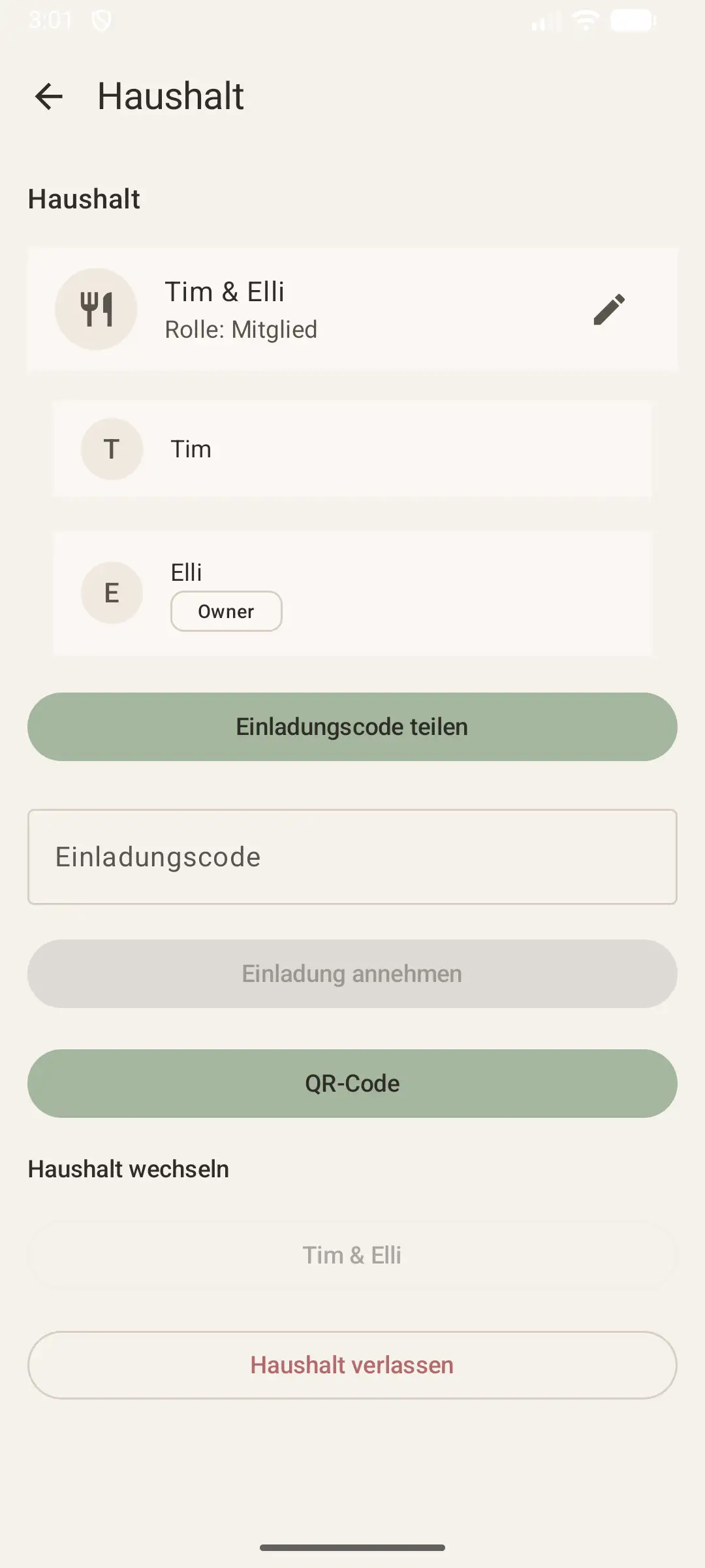 PlanTeller Haushalt und Einstellungen